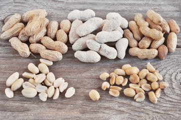 Arachis. Roasted peanuts, peanut peeled, whole peanuts. Food and drink concept.