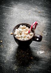Hot chocolate with marshmallow and caramel.