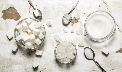 Various kinds of white sugar.