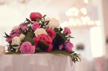 bouquet with white and pink roses