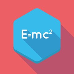 Long shadow hexagon icon with the Theory of Relativity formula
