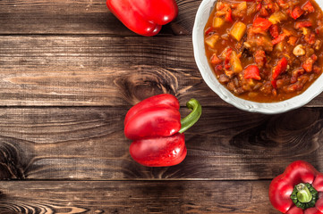 Hungarian stew or lecho with paprika and meat.