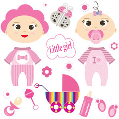a set of individuals and accessories for newborn girl Vector
