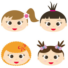 set face little girls vector