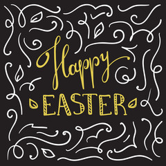 Vector Happy Easter greeting card design with lettering in trendy gold and white color