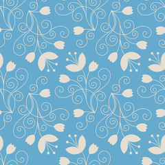 Line art floral seamless pattern