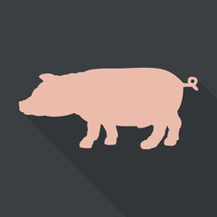 Pink silhouette of pig vector icon.