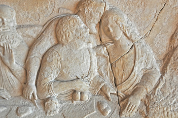 Ancient roman sculpture in marble representing betrayal