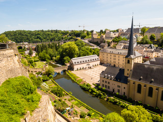 Neumuenster Abbey and Alzette river, Luxembourg City, Luxembourg