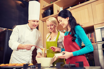 happy women and chef cook baking in kitchen