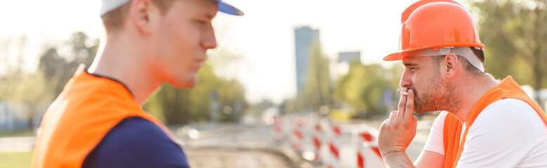 Construction workers during break