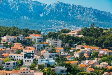Fototapeta na wymiar Urban scenic view, cityscape of Marseille, France. Sunny with bl