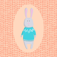 Cute hare in knitted sweater