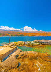 beautiful view to the sea from Chora, the capital of Andros island in Greece