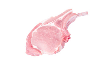 Raw pork chop isolated on white background.