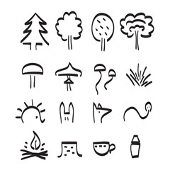Forest items vector black line art set