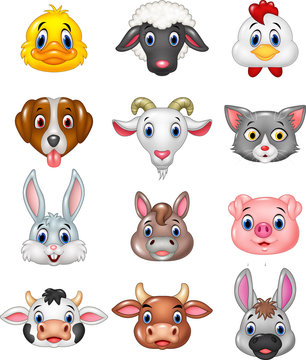 Cartoon happy animal head collection
