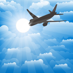 Airplane on a background of clouds. Vector.