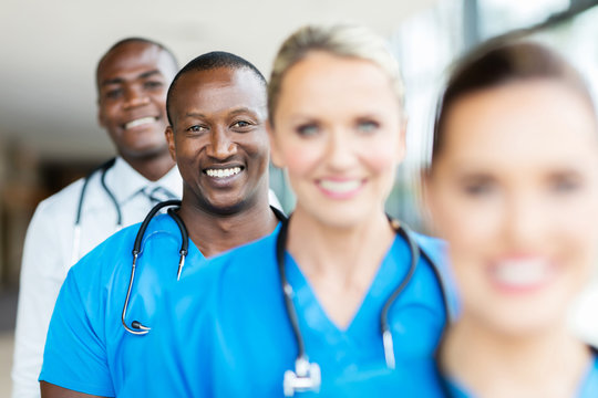 multiracial healthcare workers in a row