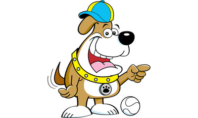 Cartoon illustration of a dog wearing a baseball cap and pointing.