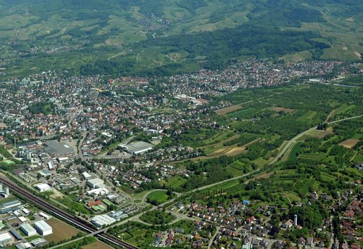 aerial view of Achern in the Ortenau Baden region, Germany