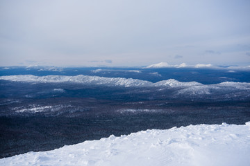 view from the top of the mountain. natural winter background old South Ural mountains