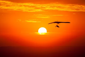 Foto auf Glas Hang gliding in the sunset © tacio philip