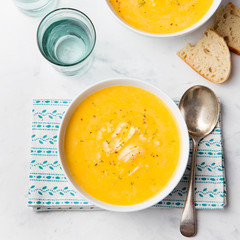 Pumpkin and coconut soup with chicken 