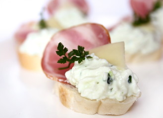 
Canapes with ham and cream cheese
