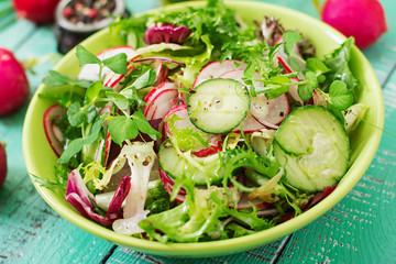Fresh salad of cucumbers, radishes and herbs