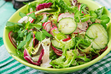 Fresh salad of cucumbers, radishes and herbs