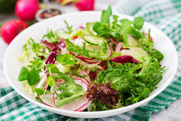 Fresh salad of cucumbers, radishes and herbs