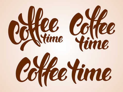 Fototapeta Set of Calligraphy Lettering Inscriptions Coffee Time. Coffee Time Concept. Vector Illustration.