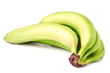 bunch of green bananas on white background