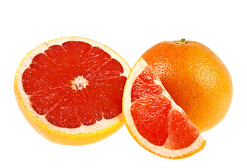 Grapefruit with segments on a white background
