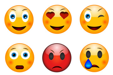Set of emoticons, emoji isolated on white background, vector illustration. Small set of emoticons