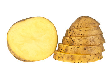 Sliced potato on a white background