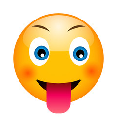 Smile emoticon with tongue. Isolated vector illustration on white background