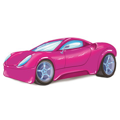 Drawing of a pink modern sport car, isolated on white background.