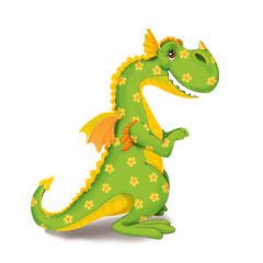 Toy dinosaur in a flower on a white background.