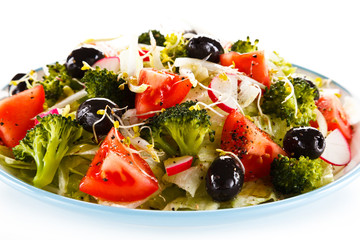 Greek salad on white background 
