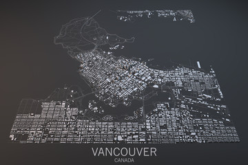 Obraz premium Mapa Vancouver, widok satelitarny, Kolumbia Brytyjska, Kanada