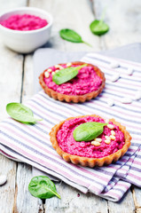 beet white bean hummus rye tartlets