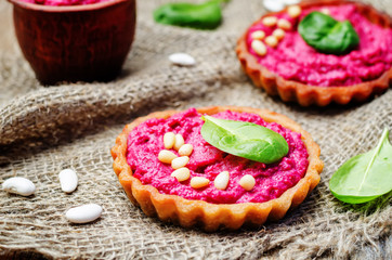 beet white bean hummus rye tartlets