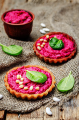beet white bean hummus rye tartlets