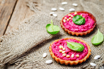 beet white bean hummus rye tartlets