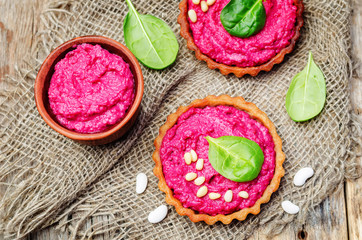 beet white bean hummus rye tartlets