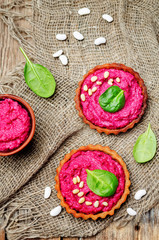 beet white bean hummus rye tartlets