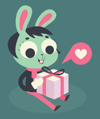 Cute Bunny Girl Holding a Present