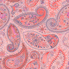 Paisley vintage floral motif ethnic seamless background. Printable colors abstract lace pattern. Editable colors without losing seamlessly. Hand drawing motley wallpaper. EPS-8 vector buta texture
